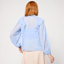 "As Is" TWRHLL by Christie Brinkley Soft Woven Ruffle Top