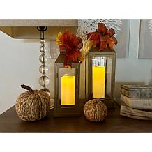 "As Is" Unmatched 2-piece Set Flameless Lanterns with Holiday Bows