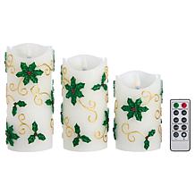 "As Is" Unmatched 3D Flame Holly Candles - Set of 3