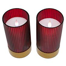 "As Is" Unmatched Set of 2 Ribbed Glass Flameless Candles
