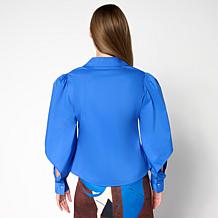 "As Is" Vivica A. Fox Collection Poplin Top with Rhinestone Buttons