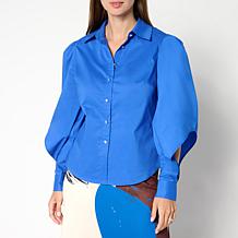 "As Is" Vivica A. Fox Collection Poplin Top with Rhinestone Buttons