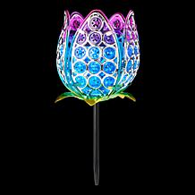 "As Is" Wind & Weather 3-in-1 LED Solar Jeweled Tulip Lantern