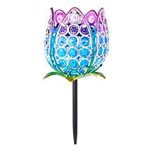 "As Is" Wind & Weather 3-in-1 LED Solar Jeweled Tulip Lantern