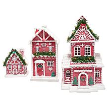 "As Is" Winter Lane 3-Piece Resin Holiday Houses with LED Lights