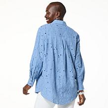"As Is" WynneCollection Embroidered Button-Down Cotton Shirt