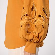 "As Is" WynneCollection Embroidered Eyelet Sleeve Shirt 