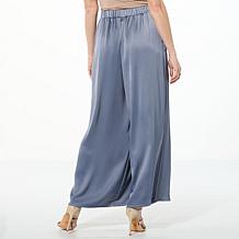 "As Is" WynneCollection Pleated Satin Wide-Leg Trouser