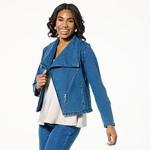 "As Is" WynneCollection Refined Denim Moto Jacket