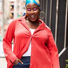 "As Is" WynneCollection Textured Crinkle Button-Down Shirt