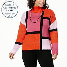 "As Is" WynneLayers Geometric Pattern Jacquard Knit Boxy Sweater