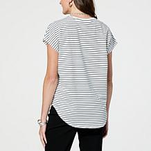 "As Is" WynneLayers Striped Cotton-Blend Crewneck Tee