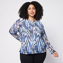 "As Is" WynneLayers Textured Mesh Long-Sleeve Crew-Neck Top