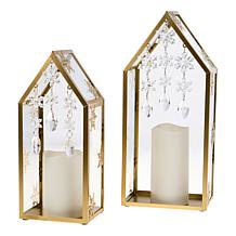 august & leo Snowflake & Crystal Metal Lantern - Set of 2