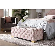 Avara Velvet Fabric Upholstered Button Tufted Bench Ottoman