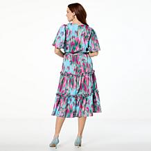 Badgley Mischka Macie Short-Sleeve Tiered Dress