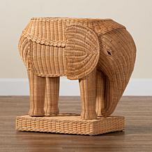 bali and pari Elissa Rustic Teak Wood and Rattan Elephant End Table