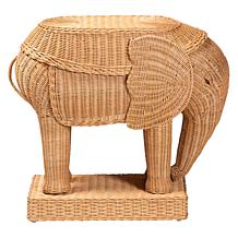 bali and pari Elissa Rustic Teak Wood and Rattan Elephant End Table