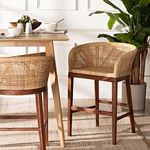 bali & pari Papua Rustic Acacia Wood & Rattan Counter Stool