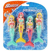 Banzai 4-Piece Water/Pool Toy Dive Set Mermaids Dolls