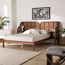 Baxton Studio Cascadia Mid-Century Wingback Platform Bed with Rattan