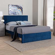 Baxton Studio Elora Pleated Velvet Upholstered Storage Bed with Drawer