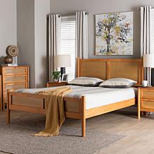 Baxton Studio Jenn Japandi Queen Platform Bed with Rattan Accents