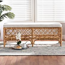 Baxton Studio Orchard Modern Bohemian Fabric Upholstered Rattan Bench