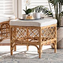 Baxton Studio Orchard Modern Fabric Upholstered and Rattan Ottoman