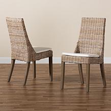 Baxton Studio Toby Bohemian Grey Rattan 2-Piece Dining Chair Set