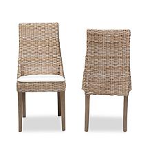 Baxton Studio Toby Bohemian Grey Rattan 2-Piece Dining Chair Set