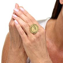 Bellezza 20 Lira Coin Bronze Byzantine Frame Ring