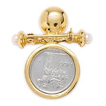 Bellezza Bronze Goldtone 100 Lira Coin & Gemstone Brooch