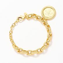Bellezza Bronze Goldtone 20 Lira Coin Charm Textured Link Bracelet