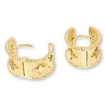 Bellezza White Topaz Textured Huggie Hoop Earrings