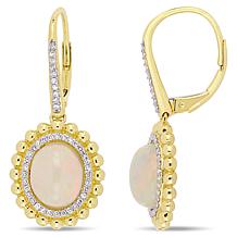 Bellini 14K Yellow Gold Diamond and Ethiopian Opal Leverback Earrings