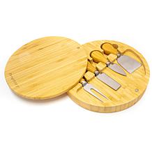 BergHOFF Bamboo 6-piece Round Covered Cheese Board Set with 4 Tools 