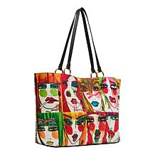 Betsey Johnson Multicolor Artwork Faces Tote Bag