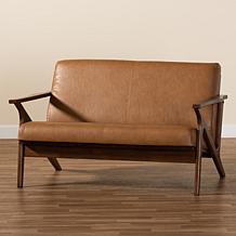 Bianca Walnut Brown Finished Wood and Tan Faux Leather Effect Loveseat