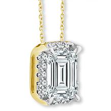 Bright Halo Lab Grown Diamonds 14K Gold 3/4ctw Halo Pendant with Chain