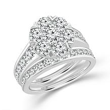 Bright Halo Lab Grown Diamonds 3.04ctw Round Cluster Ring Bridal Set