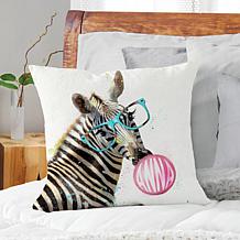 Bubble Gum Zebra with Glasses Personalized 17" Throw Pillow