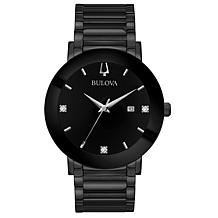 Bulova "Modern" Black Stainless Steel Men's Diamond Bracelet Watch