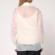 C Wonder 3D Flower Button-Front Organza Top