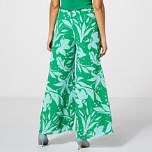 C Wonder by Christian Printed Georgette Wide-Leg Pull-On Pant