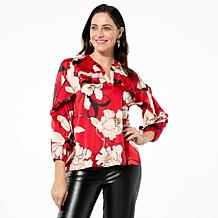 C Wonder by Christian Siriano Crepe Georgette Ruffle Sleeve Blouse