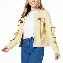C Wonder by Christian Siriano Faux Leather Ruffle Trucker Jacket