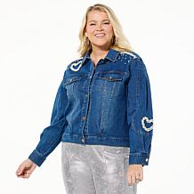 C Wonder by Christian Siriano Faux Pearl Heart Denim Jacket
