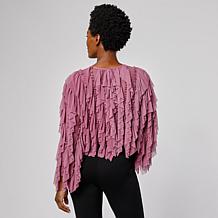 C Wonder by Christian Siriano Mesh Ruffle Tie Top