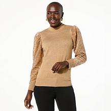 C Wonder by Christian Siriano Mock Neck Sequin Puff Sleeve Sweater
